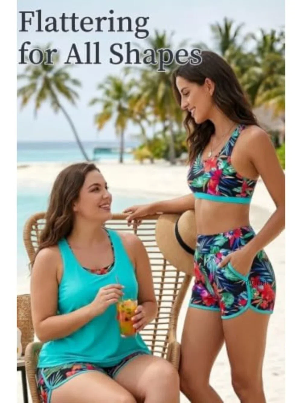 Tankini with Shorts - 3 Piece Tummy Control Swimwear SPF 30